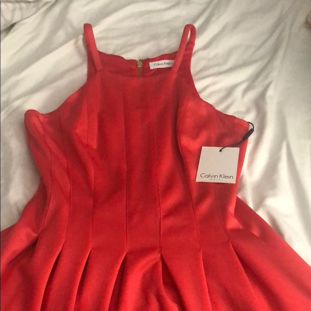 Calvin Klein Watermelon Pleated Scuba Sheath Dress